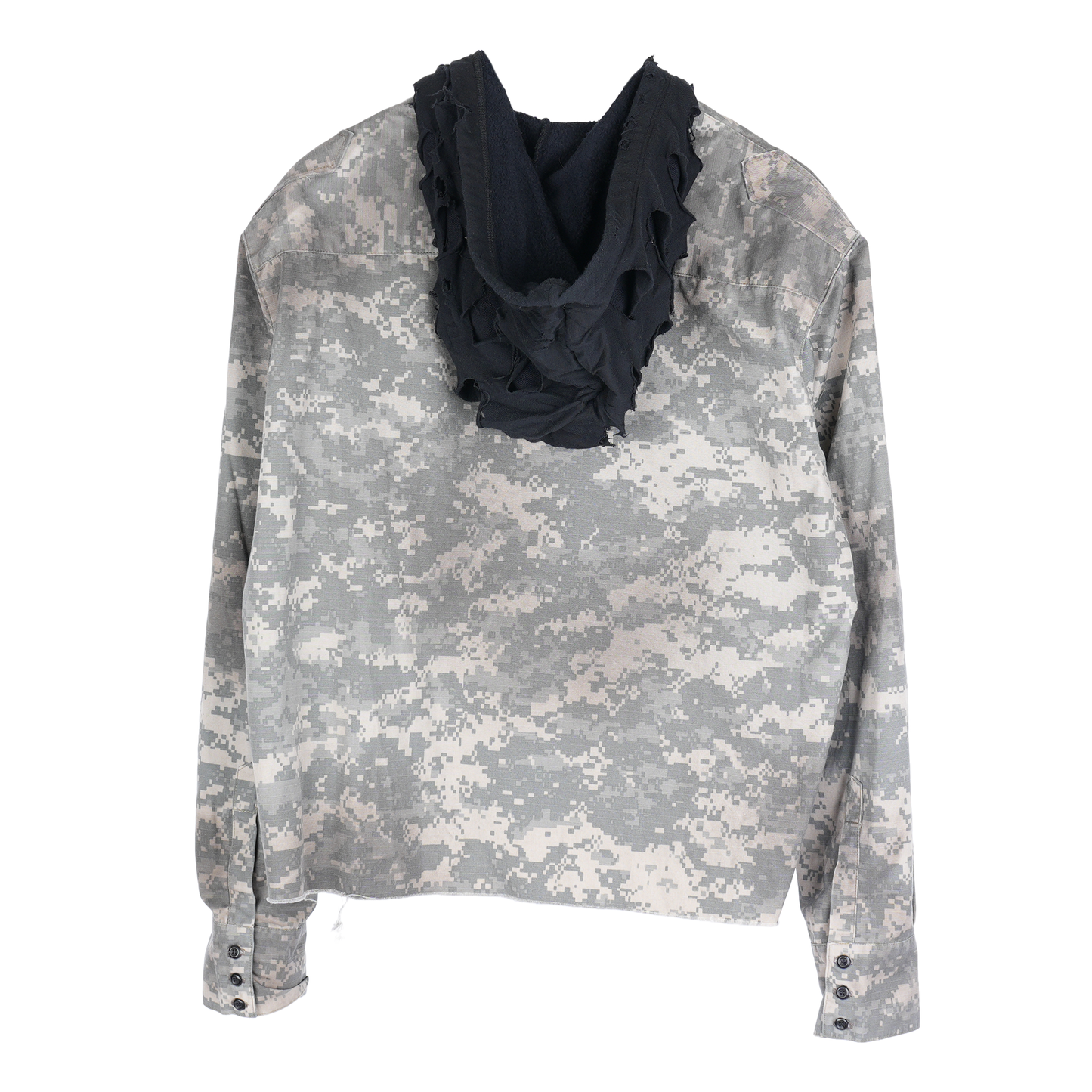 ALEXANDER DIGENOVA CROPPED CAMO HOODED BUTTON UP SHIRT