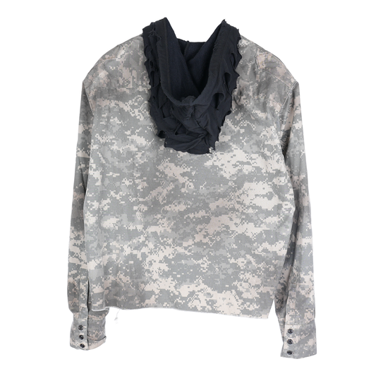 ALEXANDER DIGENOVA CROPPED CAMO HOODED BUTTON UP SHIRT