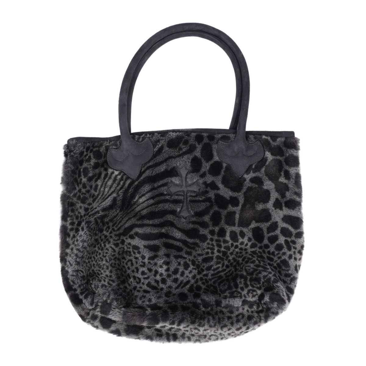 CHROME HEARTS BLACK LEOPARD PRINT TOTE BAG WITH CROSS PATCH