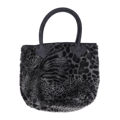 CHROME HEARTS BLACK LEOPARD PRINT TOTE BAG WITH CROSS PATCH