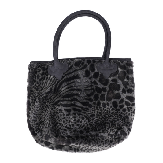 CHROME HEARTS BLACK LEOPARD PRINT TOTE BAG WITH CROSS PATCH