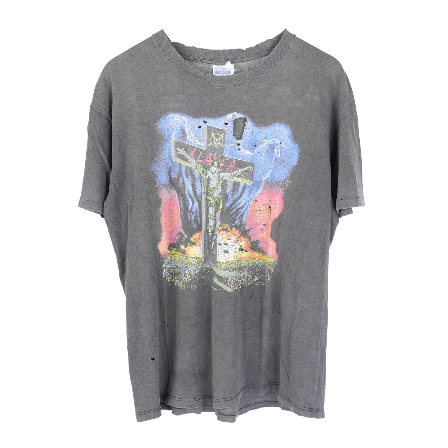 VINTAGE FADED THRASHED SLAYER CROSS SKULL TEE