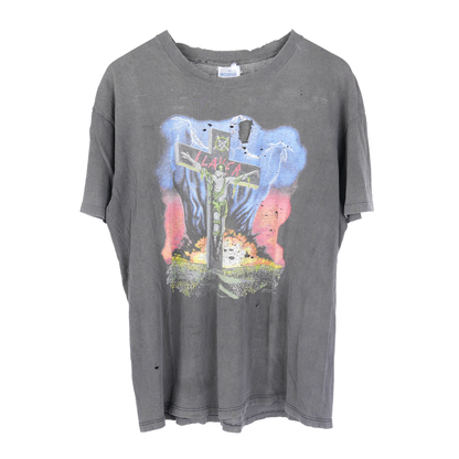 VINTAGE FADED THRASHED SLAYER CROSS SKULL TEE