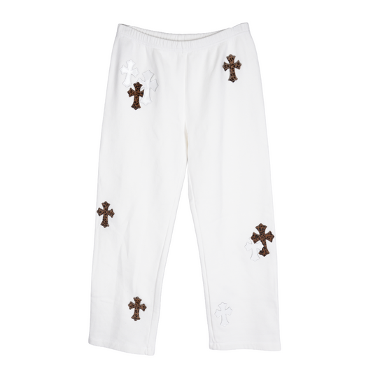 CHROME HEARTS CHEETAH PATENT WHITE PATCH SWEATPANTS