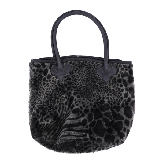 CHROME HEARTS BLACK LEOPARD PRINT TOTE BAG WITH CROSS PATCH