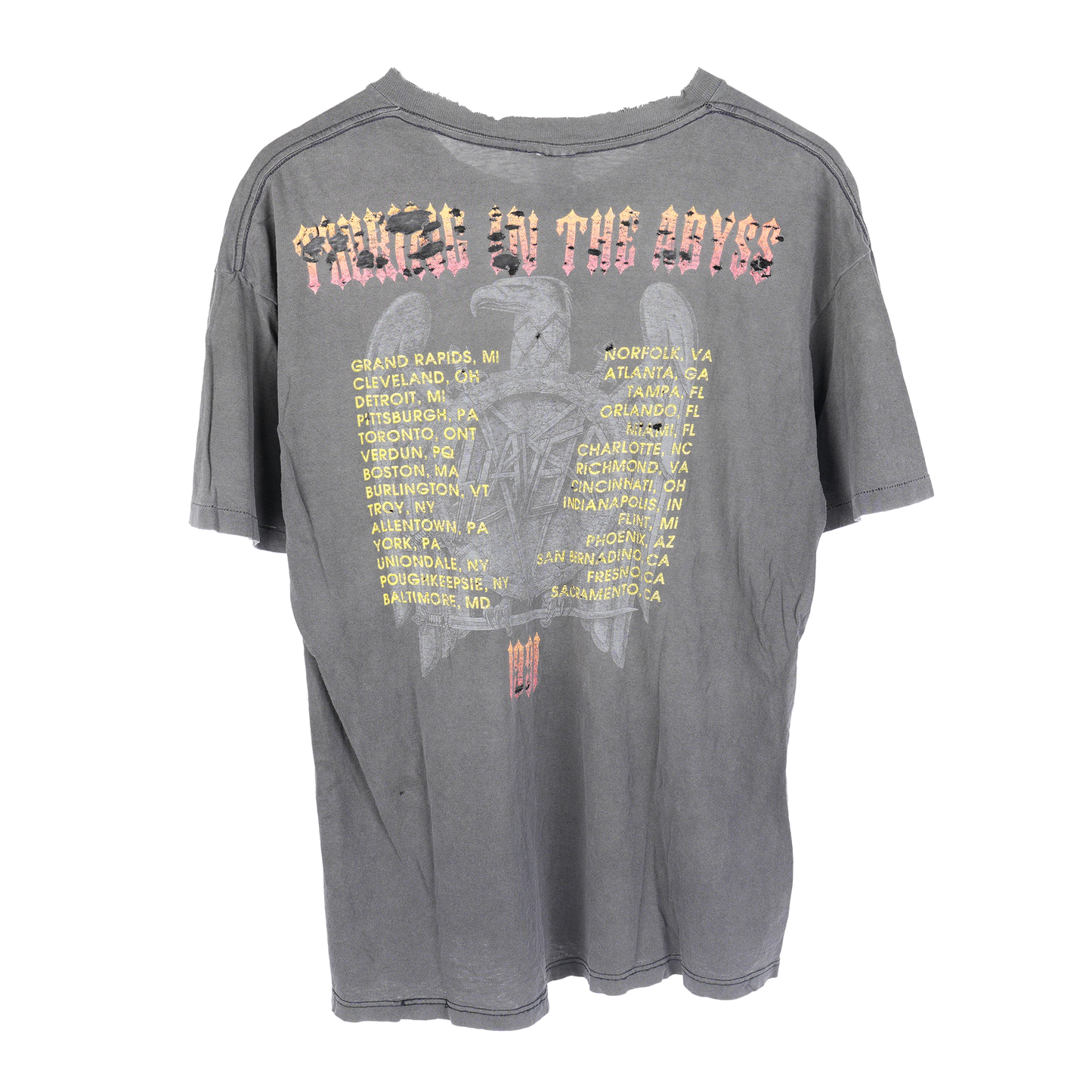 VINTAGE FADED THRASHED SLAYER CROSS SKULL TEE