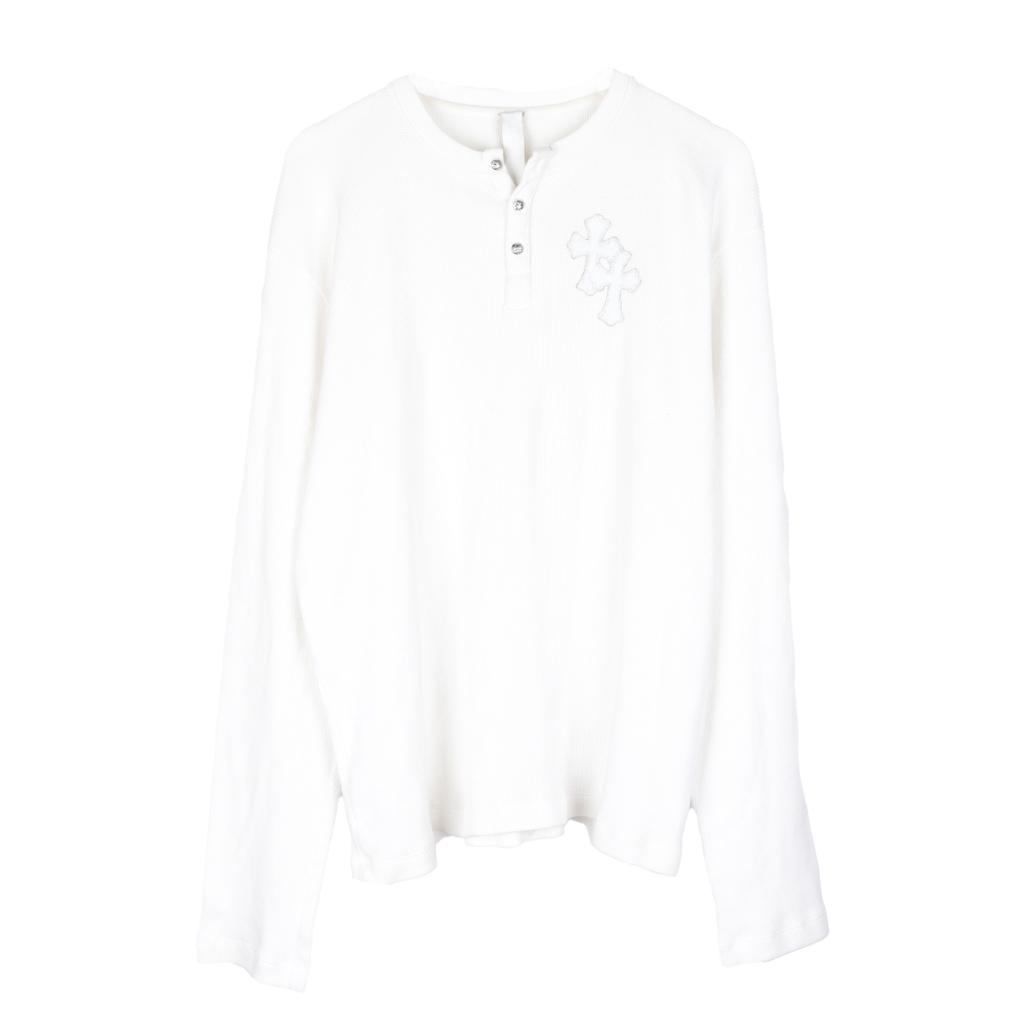 CHROME HEARTS WHITE CROSS PATCH HENLEY THERMAL LONG SLEEVE