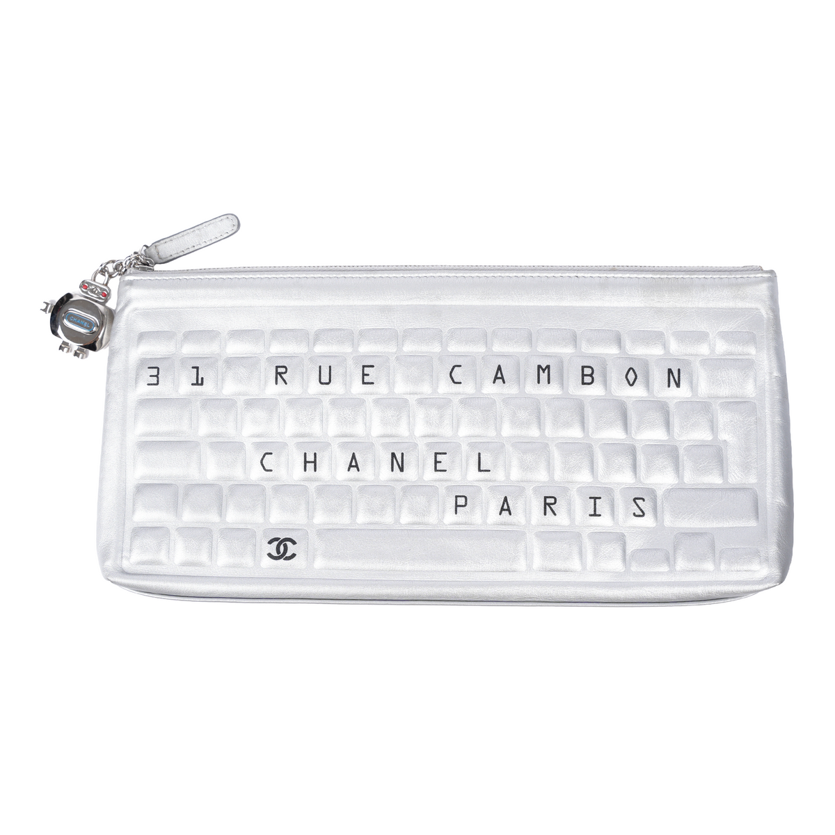 CHANEL SILVER LEATHER KEYBOARD RUE CAMBON CLUTCH
