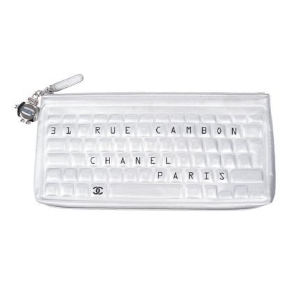 CHANEL SILVER LEATHER KEYBOARD RUE CAMBON CLUTCH