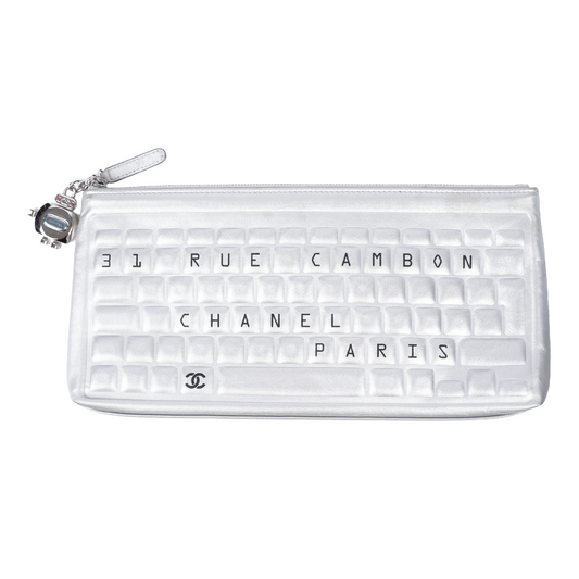 CHANEL SILVER LEATHER KEYBOARD RUE CAMBON CLUTCH