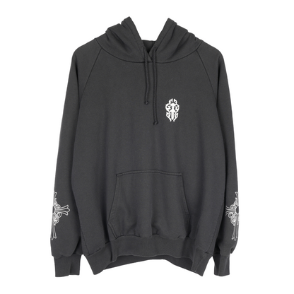 CHROME HEARTS VINTAGE LEATHER HORSESHOE PATCH FLORAL CROSS HOODIE