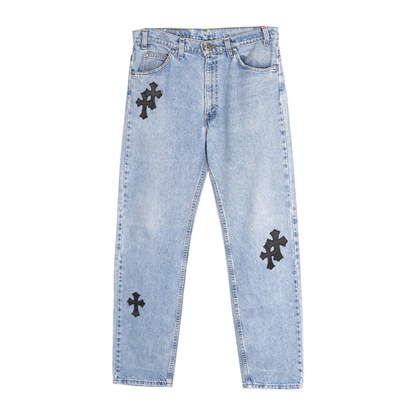 CHROME HEARTS BLACK PATCH LIGHT WASH LEVIS 505