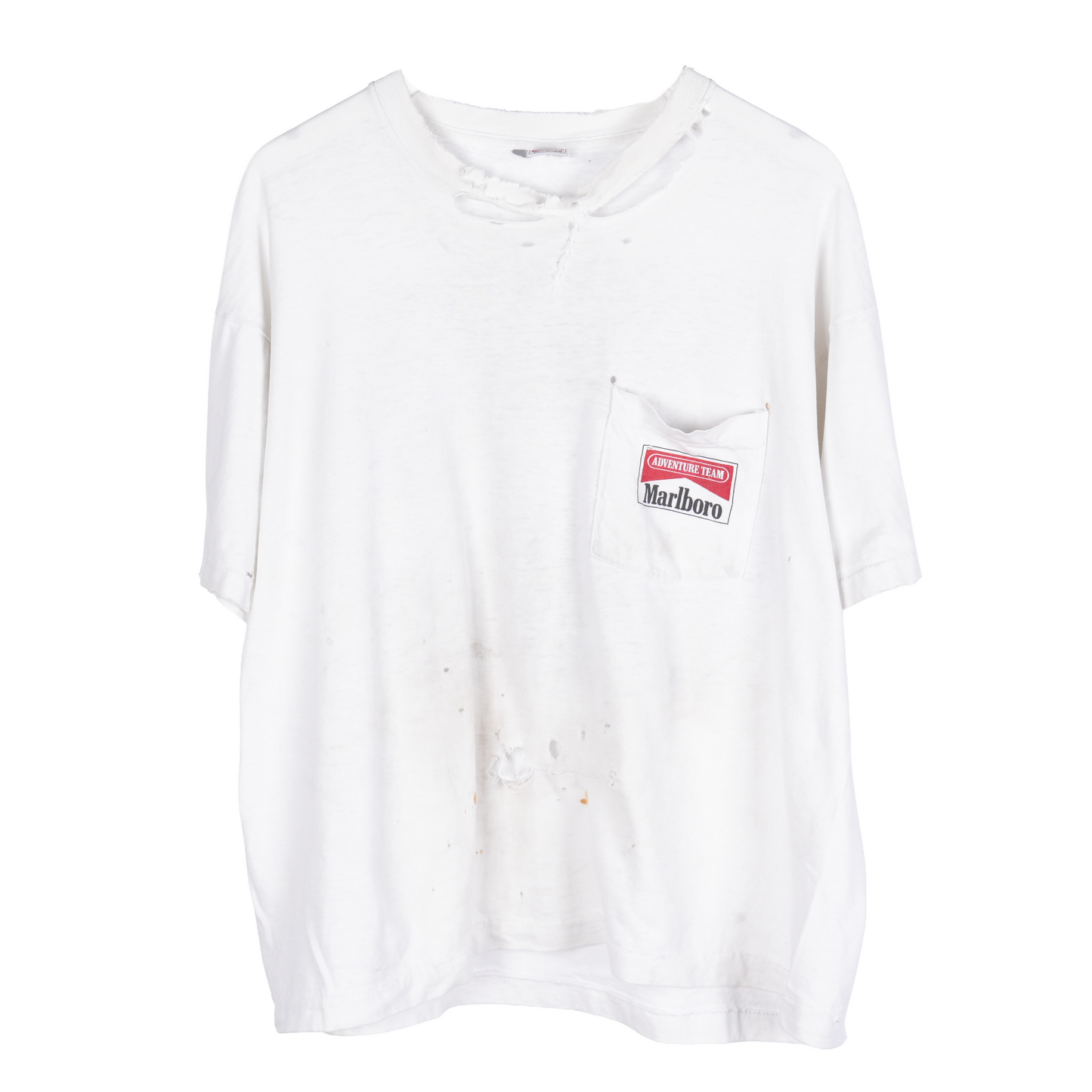 VINTAGE THRASHED WHITE MARLBORO ADVENTURE TEAM TEE