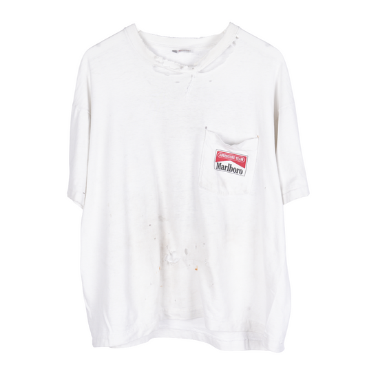 VINTAGE THRASHED WHITE MARLBORO ADVENTURE TEAM TEE