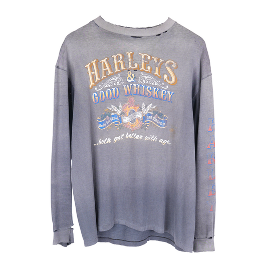 1980S HARLEYS AND GOOD WHISKEY THRASHED FADED LONG SLEEVE T-SHIRT