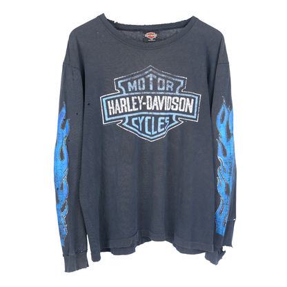 HARLEY DAVIDSON BLUE FLAME FADED EMBLEM LONG SLEEVE