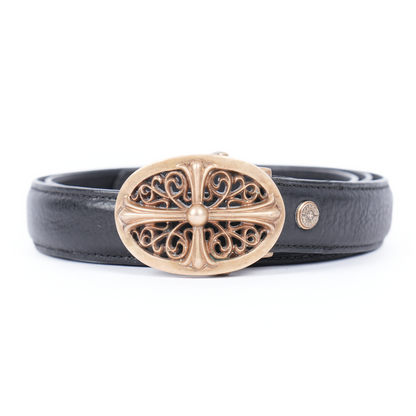 CHROME HEARTS BRONZE 1 INCH OVAL BUCKLE W BLACK STRAP