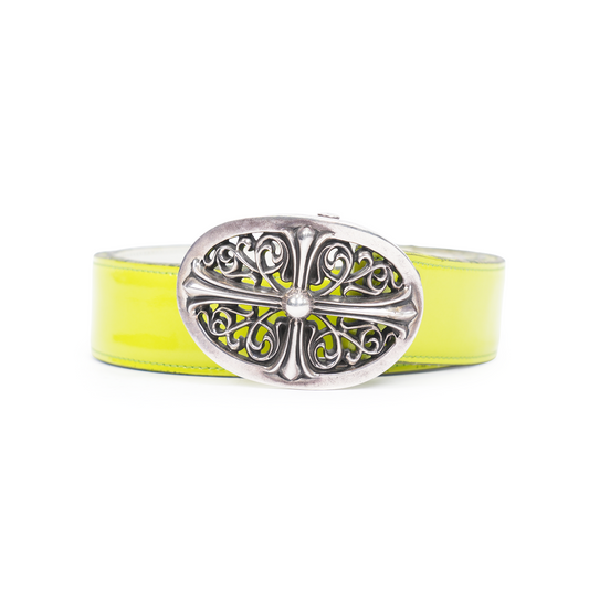CHROME HEARTS OVAL BELT WITH PATENT LEATHER LIME GREEN STRAP