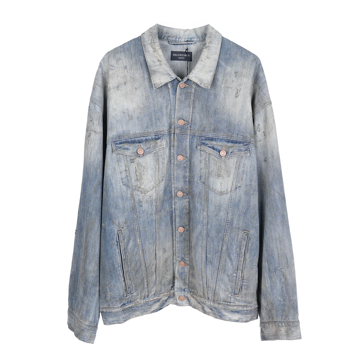 BALENCIAGA DENIM MUD WASHED RHINESTONE JACKET