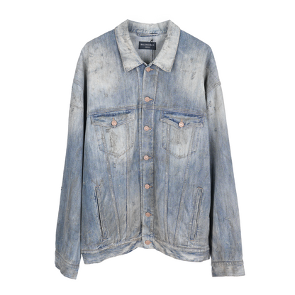 BALENCIAGA DENIM MUD WASHED RHINESTONE JACKET