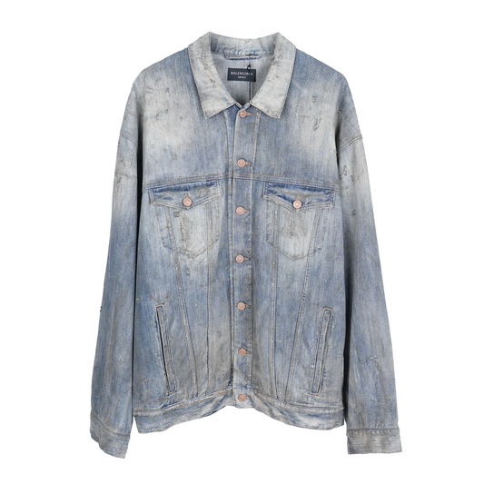 BALENCIAGA DENIM MUD WASHED RHINESTONE JACKET