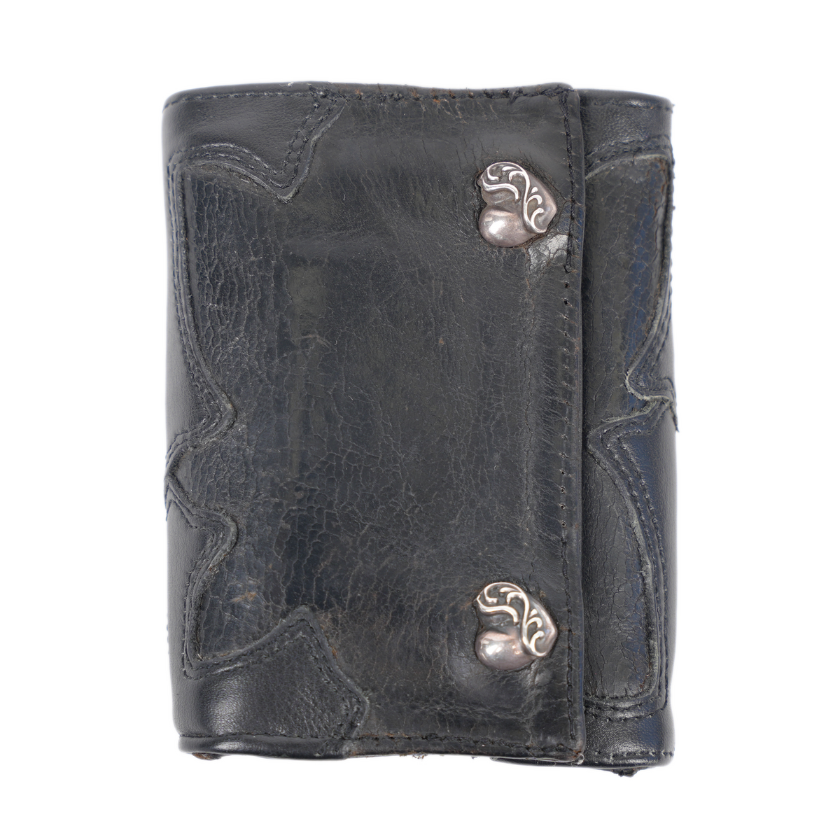 CHROME HEARTS TRIPLE FOLD CEMETERY CROSS PATCH HEART WALLET