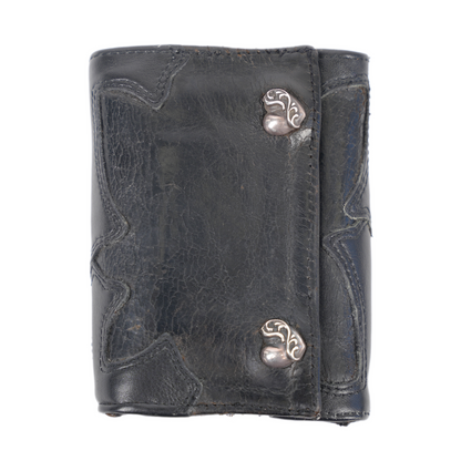 CHROME HEARTS TRIPLE FOLD CEMETERY CROSS PATCH HEART WALLET