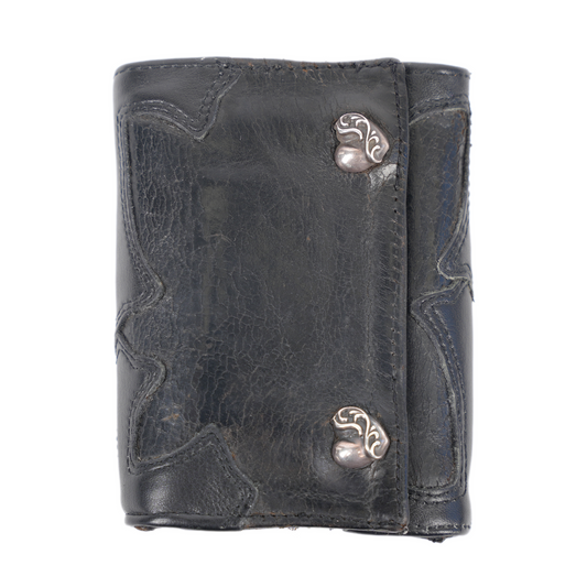 CHROME HEARTS TRIPLE FOLD CEMETERY CROSS PATCH HEART WALLET