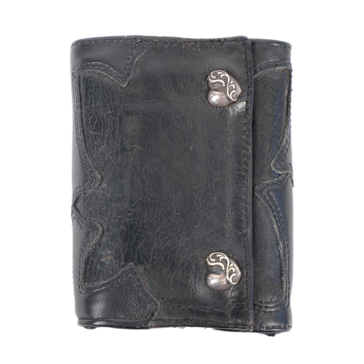 CHROME HEARTS TRIPLE FOLD CEMETERY CROSS PATCH HEART WALLET