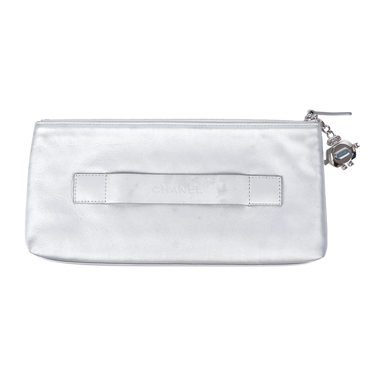 CHANEL SILVER LEATHER KEYBOARD RUE CAMBON CLUTCH