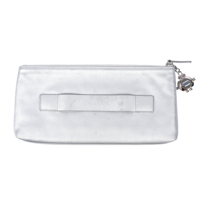 CHANEL SILVER LEATHER KEYBOARD RUE CAMBON CLUTCH