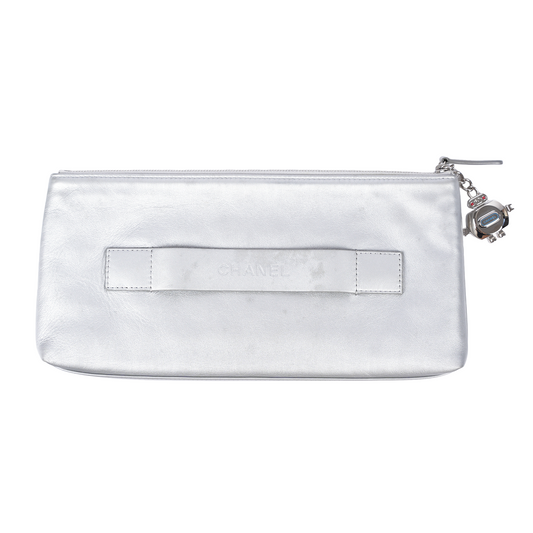 CHANEL SILVER LEATHER KEYBOARD RUE CAMBON CLUTCH