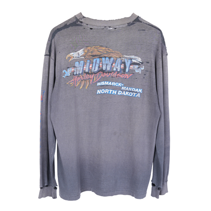 1980S HARLEYS AND GOOD WHISKEY THRASHED FADED LONG SLEEVE T-SHIRT