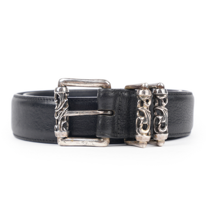 CHROME HEARTS BLACK LEATHER ROLLER BELT