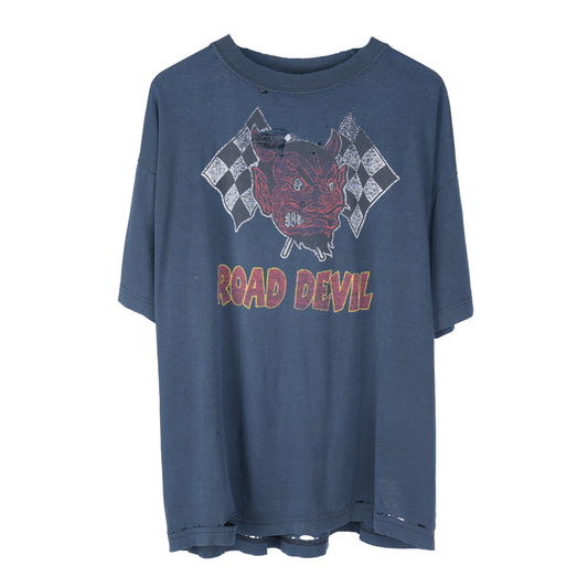 VINTAGE ROAD DEVIL MOTORCYCLE FADED THRASHED T-SHIRT