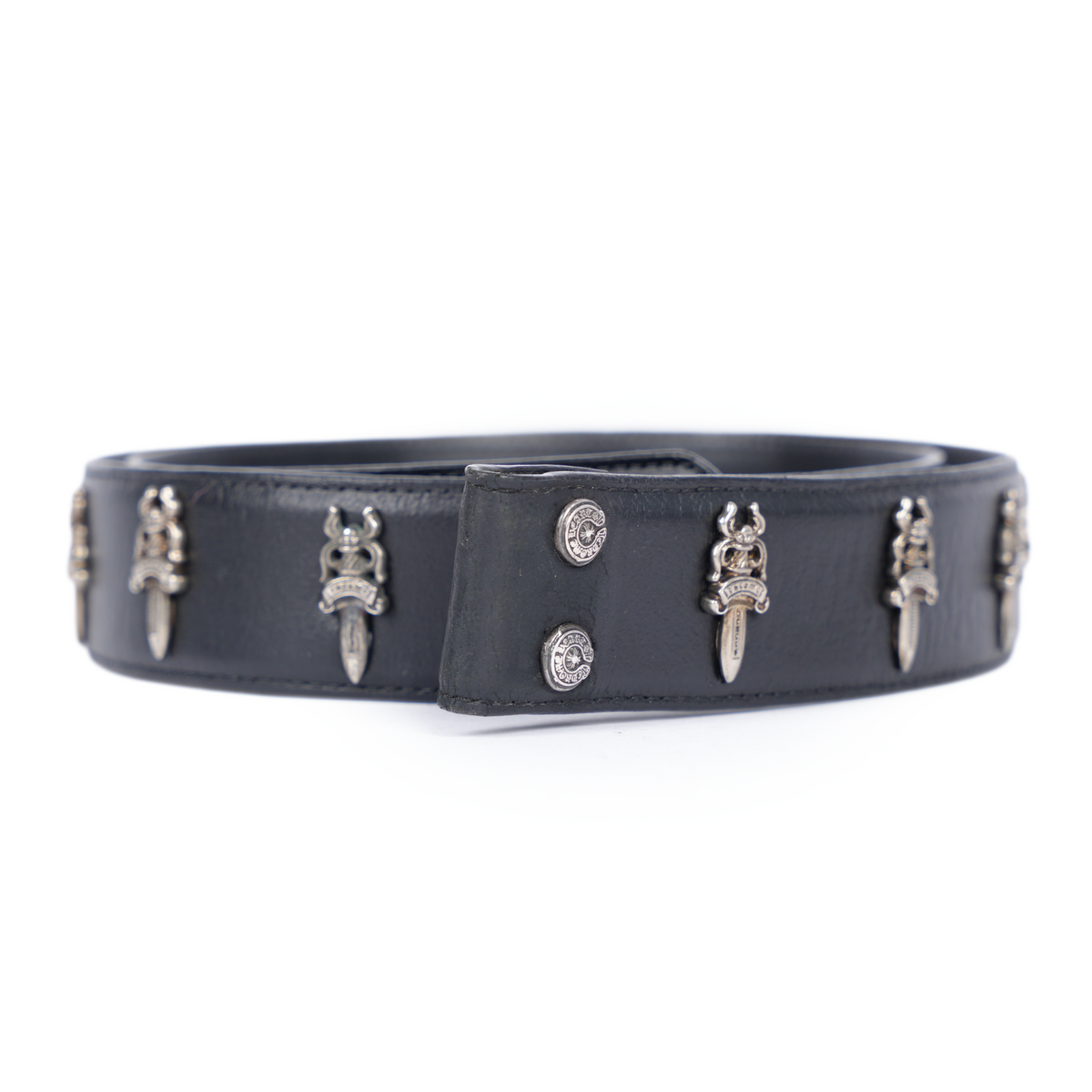 CHROME HEARTS DAGGER EMBELLISHED LEATHER BELT STRAP