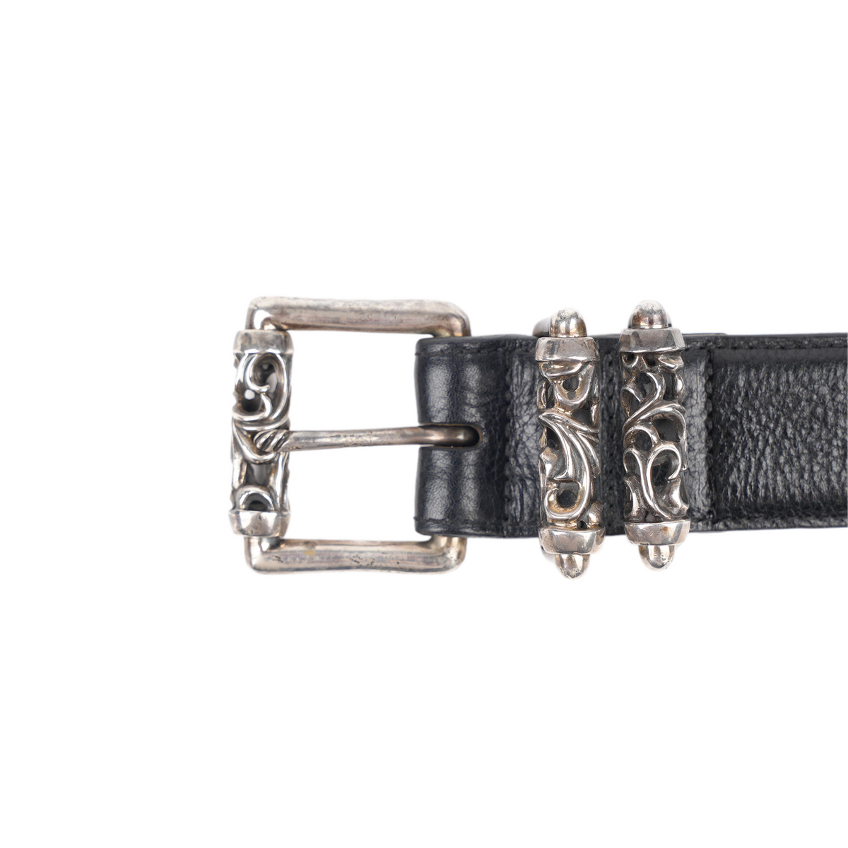 CHROME HEARTS BLACK LEATHER ROLLER BELT