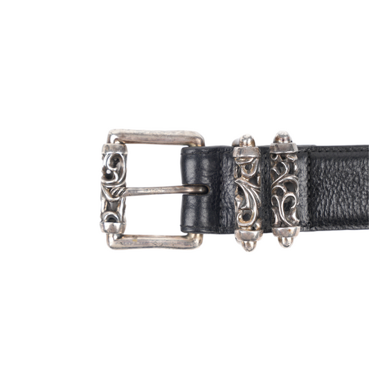 CHROME HEARTS BLACK LEATHER ROLLER BELT