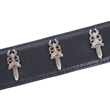 CHROME HEARTS DAGGER EMBELLISHED LEATHER BELT STRAP