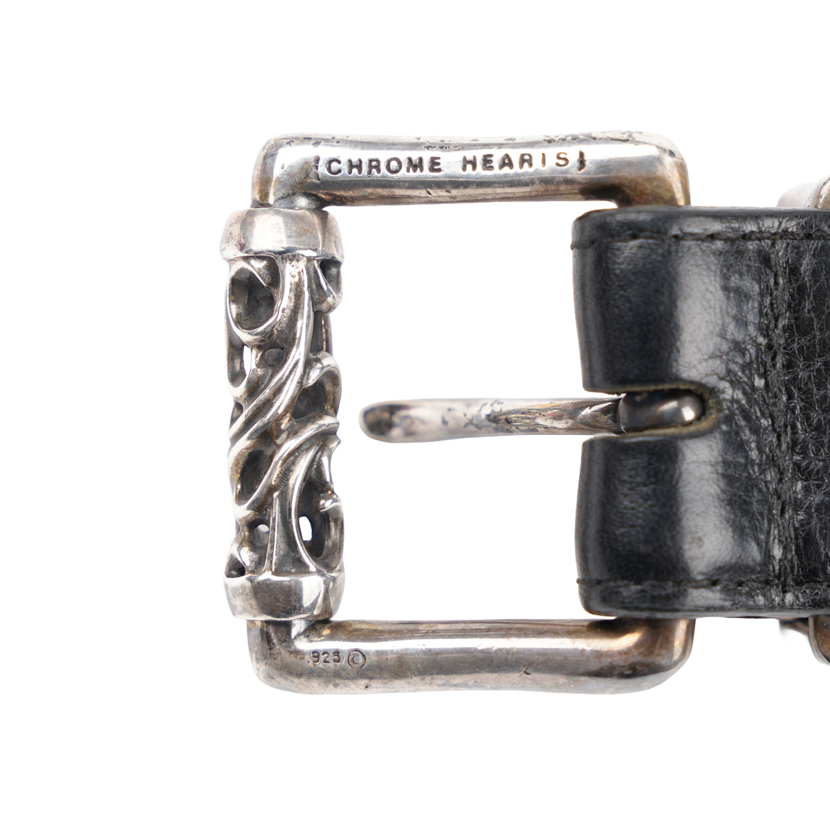 CHROME HEARTS BLACK LEATHER ROLLER BELT