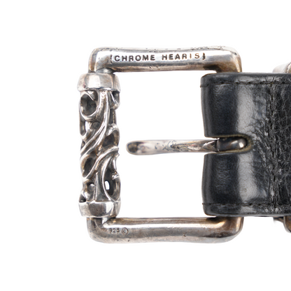 CHROME HEARTS BLACK LEATHER ROLLER BELT
