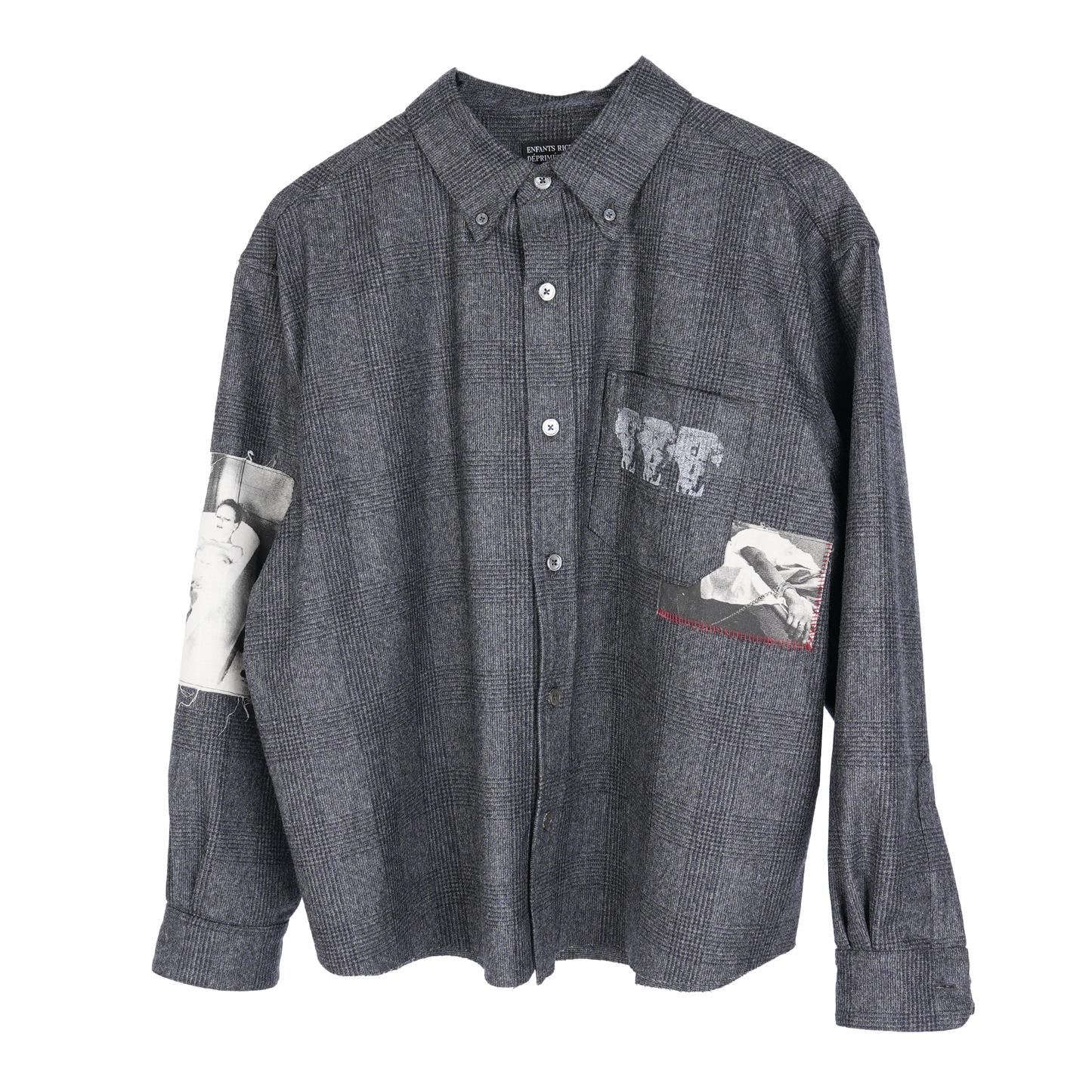 Enfants Riches Déprimés - Printed Patchwork Checked Virgin Wool-Flannel Shirt - Gray