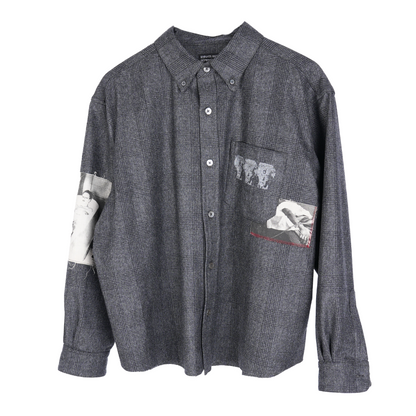 Enfants Riches Déprimés - Printed Patchwork Checked Virgin Wool-Flannel Shirt - Gray