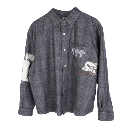 Enfants Riches Déprimés - Printed Patchwork Checked Virgin Wool-Flannel Shirt - Gray