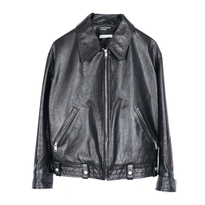 ERD MIDNIGHT OIL BLACK/RED LEATHER AVIATOR JACKET