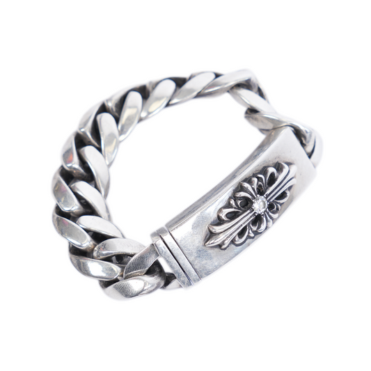CHROME HEARTS FLORAL CROSS ID BRACELET WITH DIAMOND