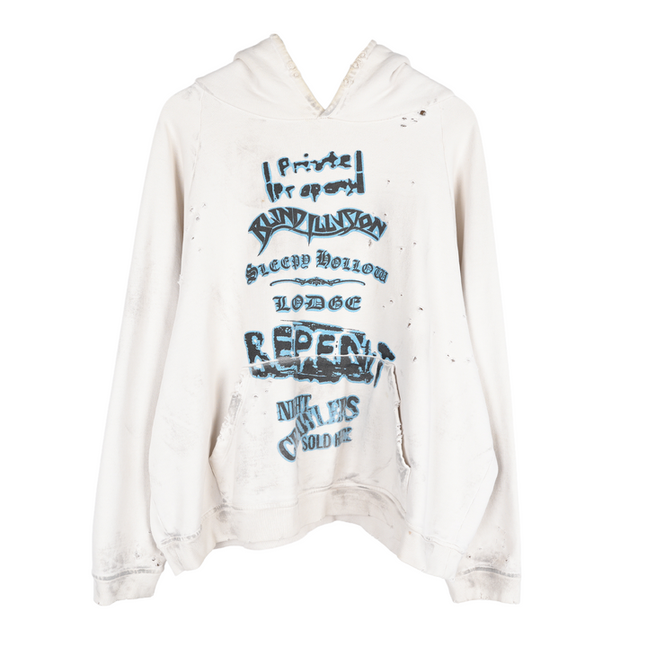 ALEXANDER DIGENOVA WHITE DISTRESSED REPENT HOODIE