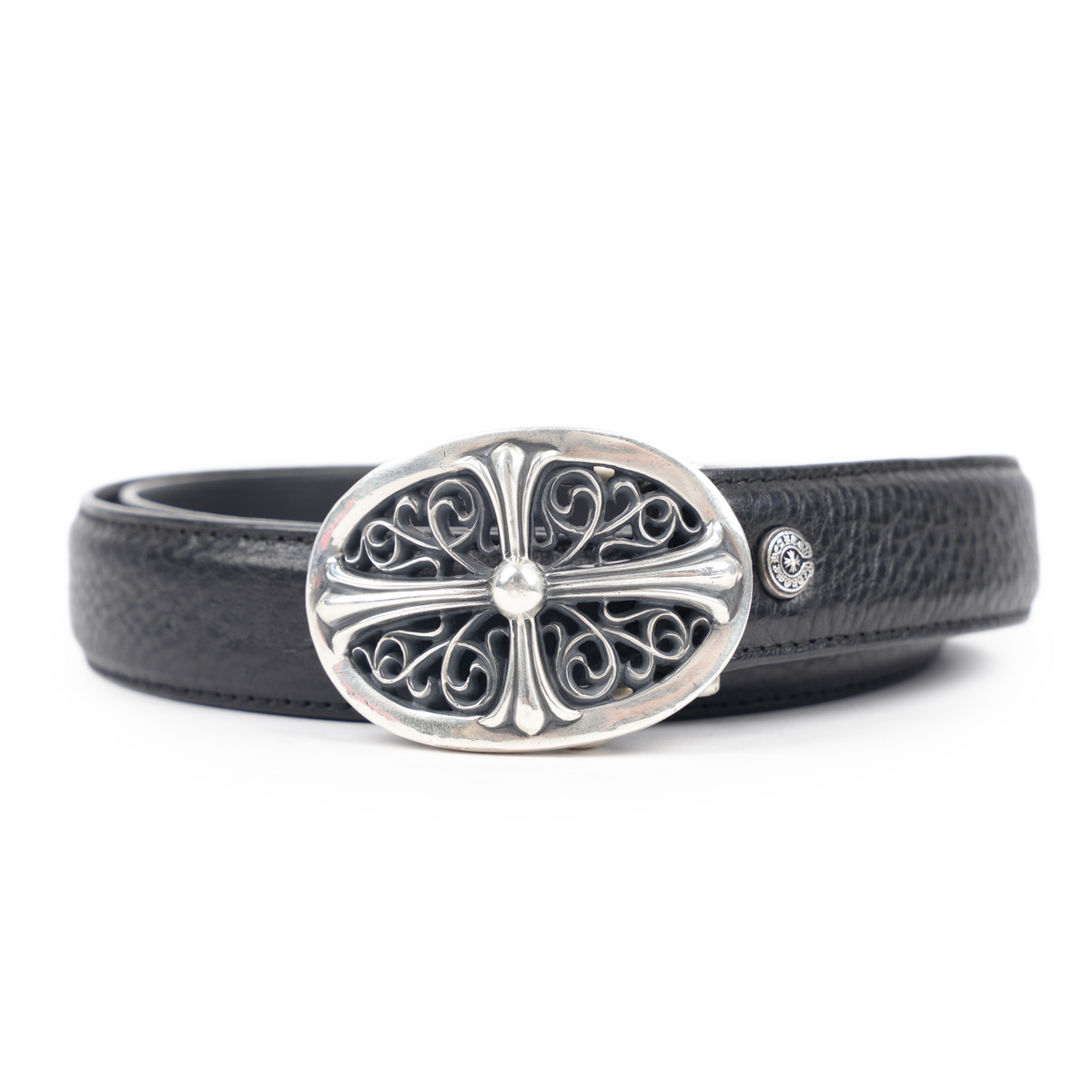 CHROME HEARTS 1 INCH OVAL BELT BUCKLE WITH BLACK STRAP