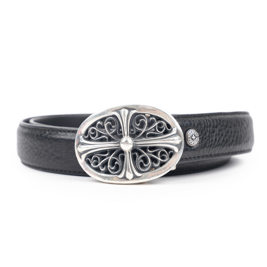 CHROME HEARTS 1 INCH OVAL BELT BUCKLE WITH BLACK STRAP