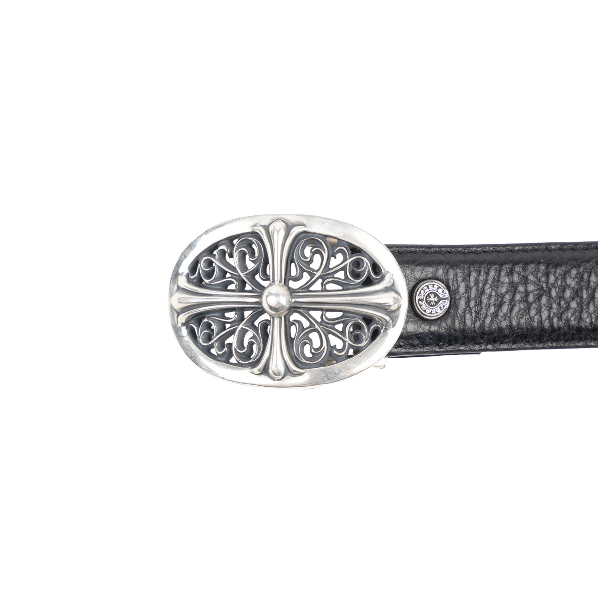 CHROME HEARTS 1 INCH OVAL BELT BUCKLE WITH BLACK STRAP